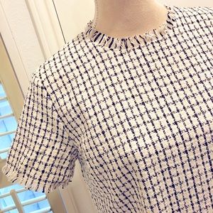 NWT Ann Taylor Fringe Tweed Black White Lined Top